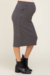 Charcoal Ribbed Knit Maternity Midi Skirt