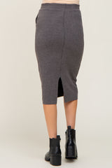 Charcoal Ribbed Knit Maternity Midi Skirt