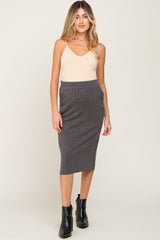 Charcoal Ribbed Knit Maternity Midi Skirt