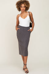 Charcoal Ribbed Knit Maternity Midi Skirt