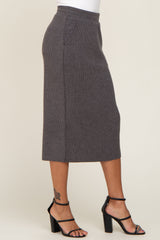 Charcoal Ribbed Knit Midi Skirt