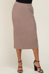 Mocha Ribbed Knit Midi Skirt