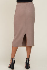 Mocha Ribbed Knit Midi Skirt