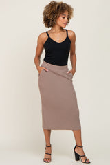 Mocha Ribbed Knit Midi Skirt