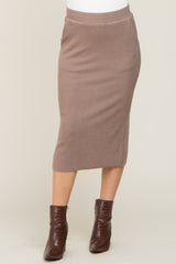 Mocha Ribbed Knit Maternity Midi Skirt