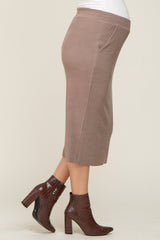 Mocha Ribbed Knit Maternity Midi Skirt