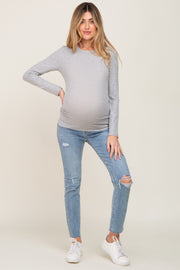 Light Blue Distressed Raw Hem Maternity Jeans