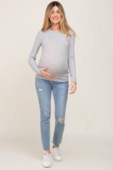 Light Blue Distressed Raw Hem Maternity Jeans