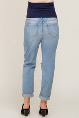 Light Blue Distressed Cuffed Hem Maternity Jeans