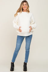 Ivory Ribbed Knit Long Sleeve Maternity Sweater