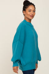 Turquoise Ribbed Knit Long Sleeve Sweater