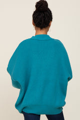 Turquoise Ribbed Knit Long Sleeve Sweater