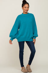 Turquoise Ribbed Knit Long Sleeve Sweater