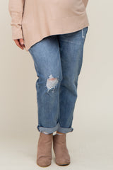 Blue Distressed Maternity Plus Cuffed Straight Leg Jeans