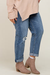 Blue Distressed Maternity Plus Cuffed Straight Leg Jeans