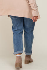 Blue Distressed Maternity Plus Cuffed Straight Leg Jeans