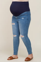 Blue Distressed Maternity Plus Skinny Jeans