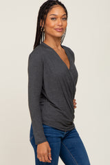 Charcoal Long Sleeve Wrap Nursing Top