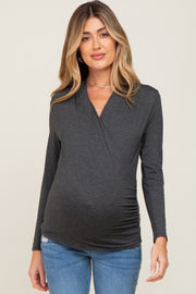 Charcoal Long Sleeve Wrap Maternity Nursing Top