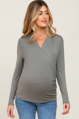 Light Olive Long Sleeve Wrap Maternity Nursing Top