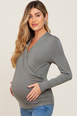 Light Olive Long Sleeve Wrap Maternity Nursing Top