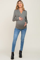 Light Olive Long Sleeve Wrap Maternity Nursing Top