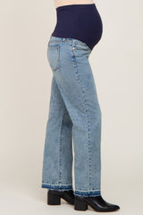 Blue Washed Out Wide Leg Frayed Hem Maternity Jean