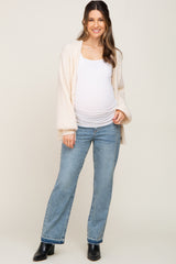 Blue Washed Out Wide Leg Frayed Hem Maternity Jean