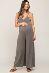 Olive Rib Knit Wide Leg Maternity Jumpsuit