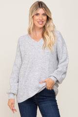 Heather Grey Soft V-Neck Sweater