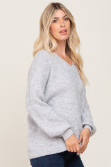 Heather Grey Soft V-Neck Sweater