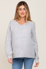 Heather Grey Soft V-Neck Maternity Sweater