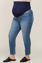 Medium Wash Cropped Straight Leg Plus Maternity Jeans