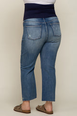 Blue Straight Leg Raw Hem Maternity Plus Jeans