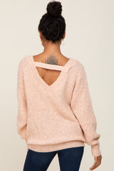 Pink Knit Cutout Back Sweater