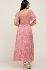 Mauve Floral Smocked Flounce Sleeve Maxi Dress