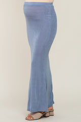 Blue Stretch Knit Maternity Maxi Skirt