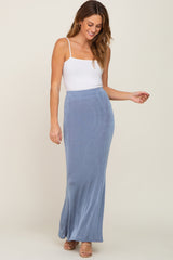 Blue Stretch Knit Maternity Maxi Skirt