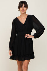 Black Chiffon Ruffle Accent Maternity Mini Dress