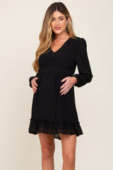 Black Chiffon Ruffle Accent Maternity Mini Dress