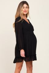 Black Chiffon Ruffle Accent Maternity Mini Dress