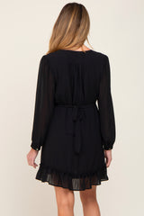 Black Chiffon Ruffle Accent Maternity Mini Dress