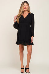 Black Chiffon Ruffle Accent Maternity Mini Dress