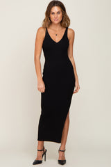 Black Ribbed Sleeveless Maxi Dress