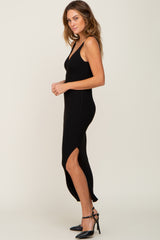 Black Ribbed Sleeveless Maxi Dress