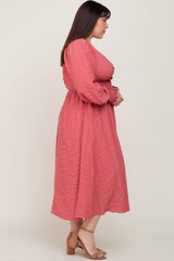 Mauve Wrap Smocked Accent Long Sleeve Plus Dress