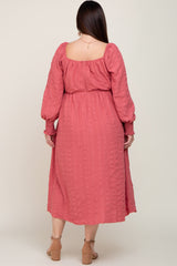 Mauve Wrap Smocked Accent Long Sleeve Plus Dress