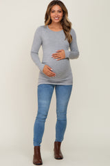 Heather Grey Ruched Side Long Sleeve Maternity Top