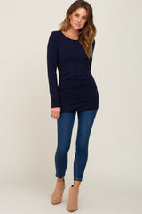 Navy Ruched Side Long Sleeve Top