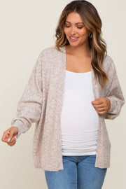 Beige Speckled Knit Open Front Maternity Cardigan